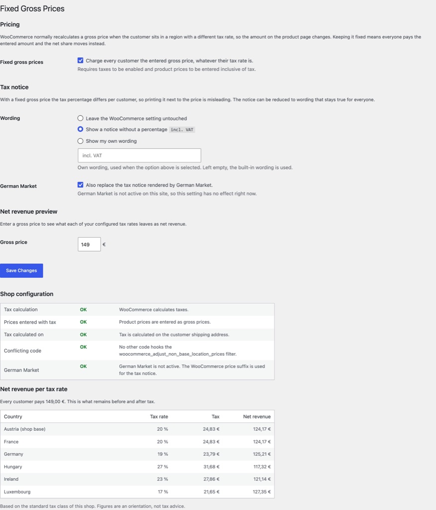 Wonderful Fixed Gross Prices: settings, shop configuration check and net revenue preview