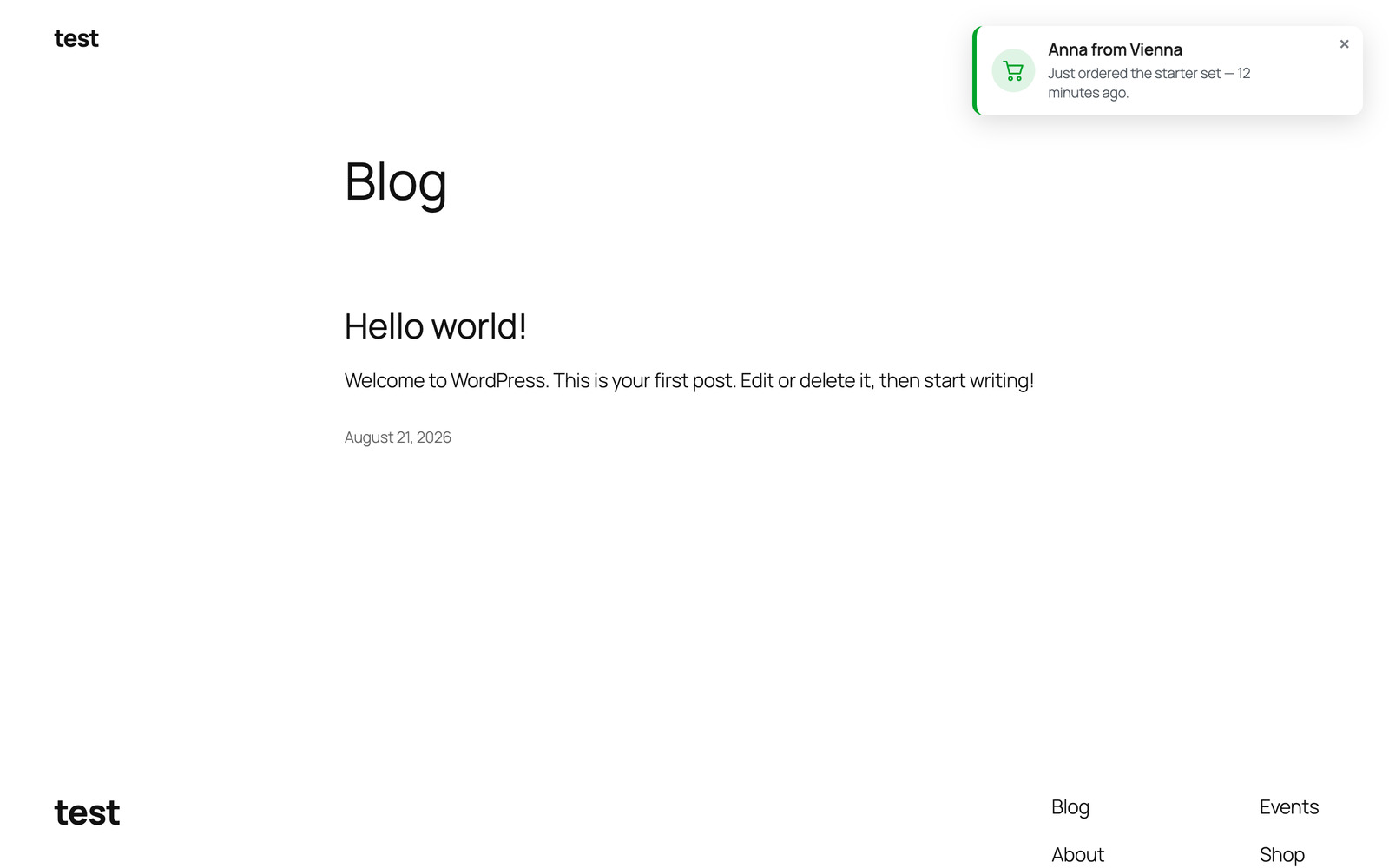 Wonderful Notification Popups: notification card shown in the top right corner of the site