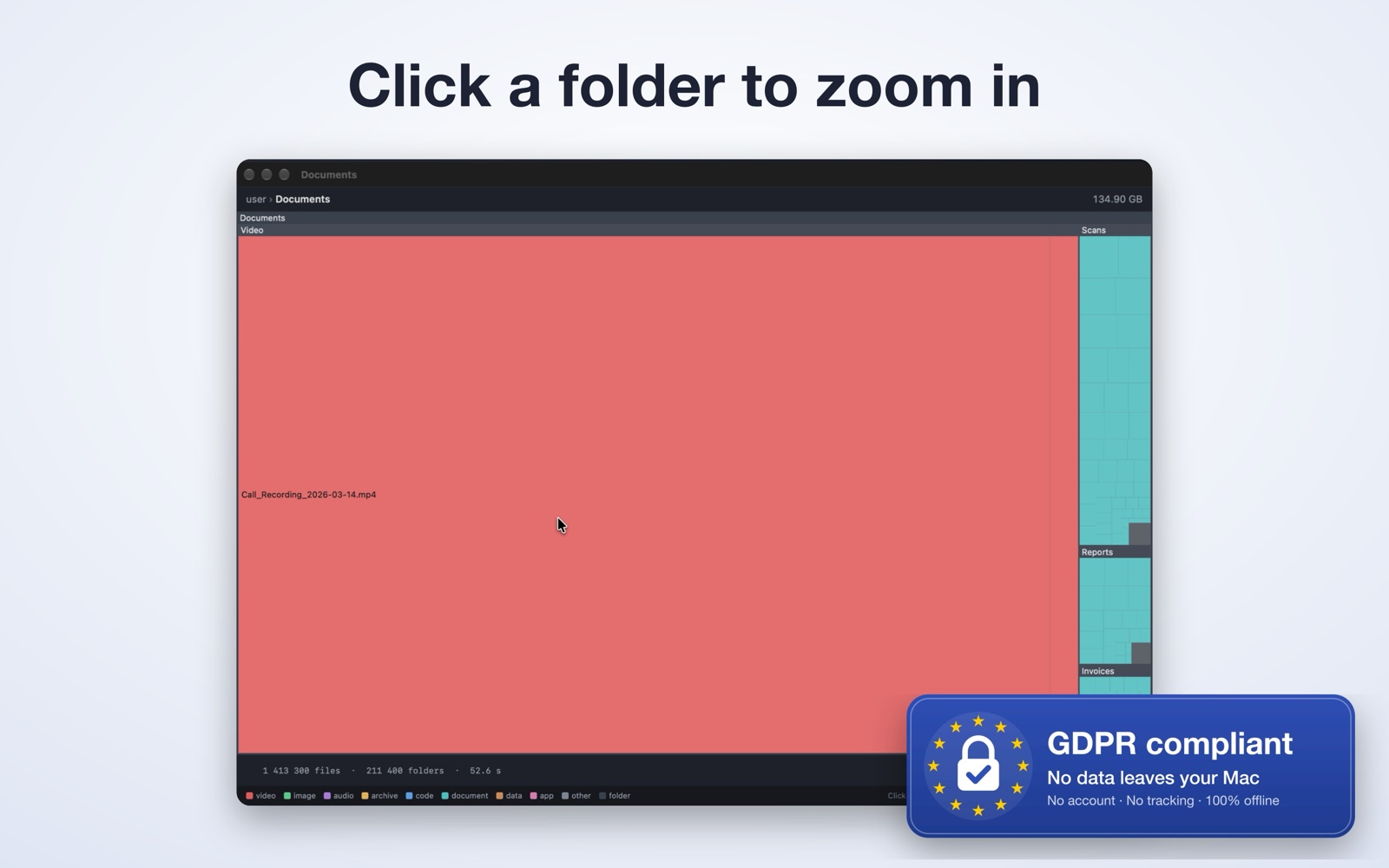 Wonderful DiskMap: zoomed into the Documents folder