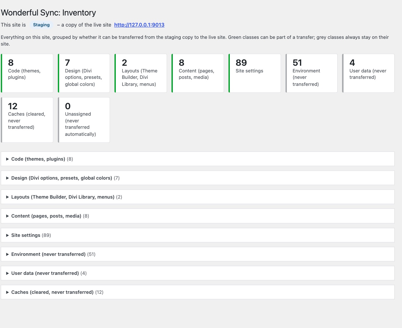 Inventory of a site, sorted into what may move and what stays